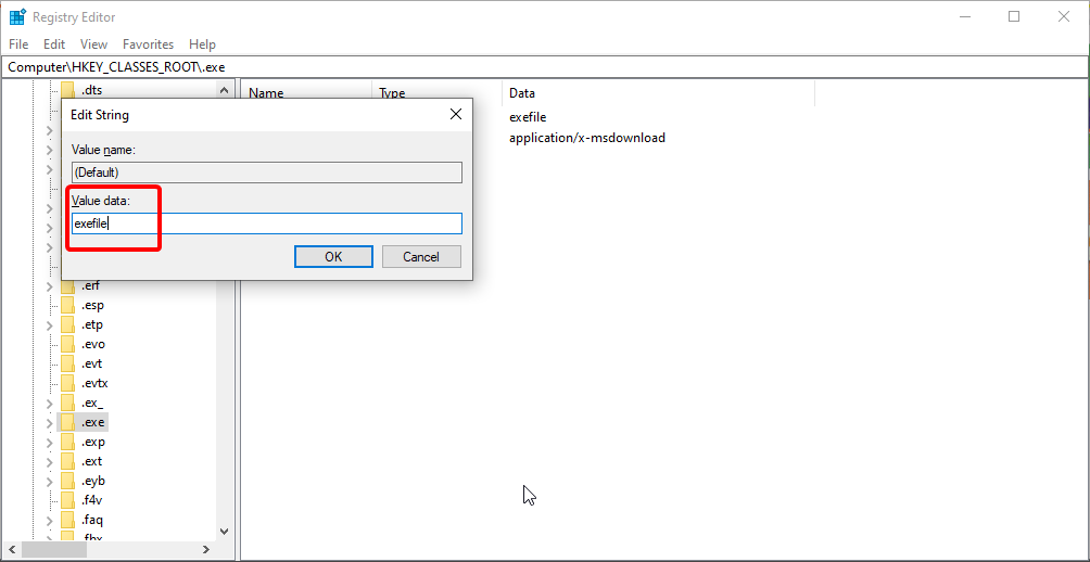 value option exe file not opening windows 7