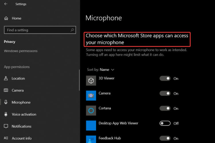 Allow apps to access microphone