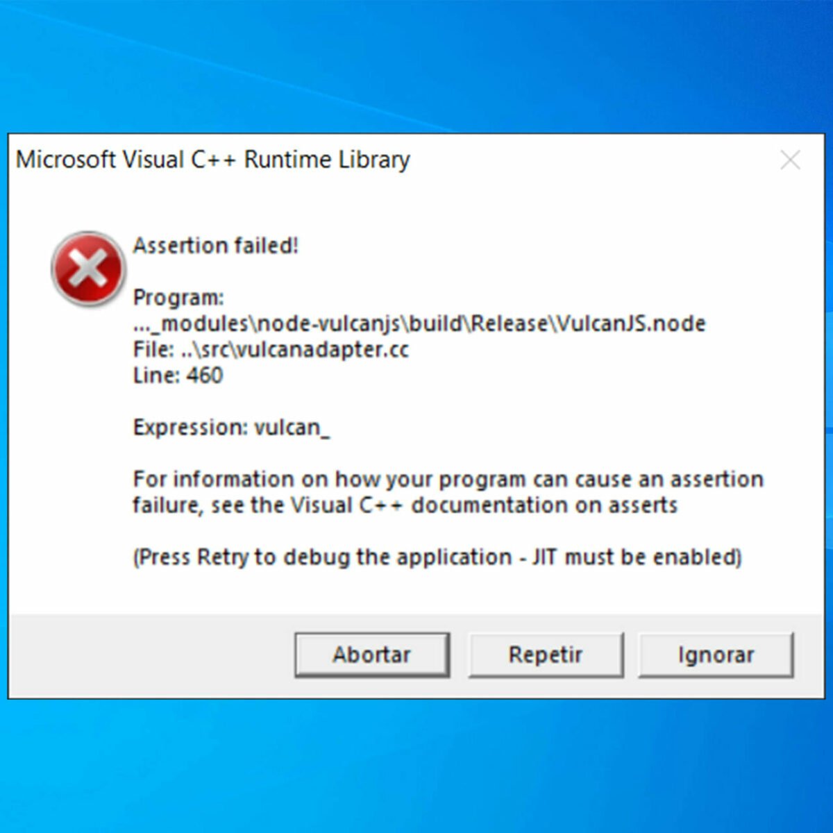 microsoft visual c runtime library error windows 10