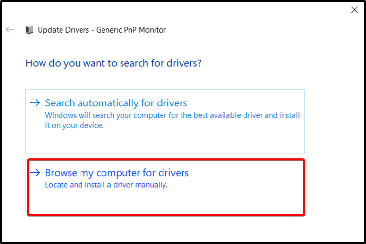 browse computer for drivers button