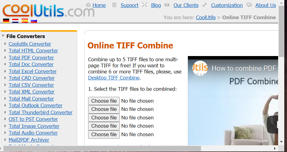 The Online TIFF Combine utility combine tiff files