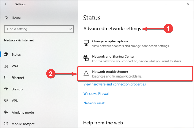 Windows 10 shows Network troubleshooter