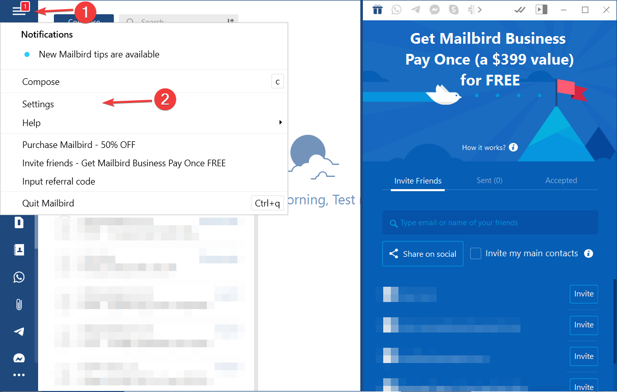 mailbird opens when sending email from office