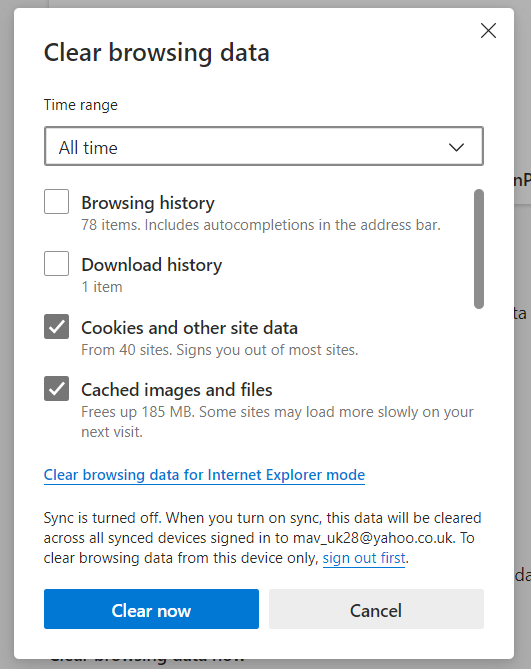 Edge's Clear browsing data tool turbotax won't let me efile