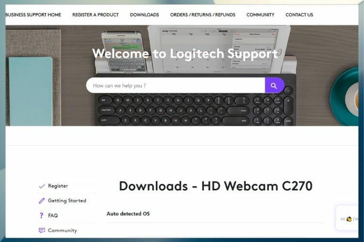 Logitech support page
