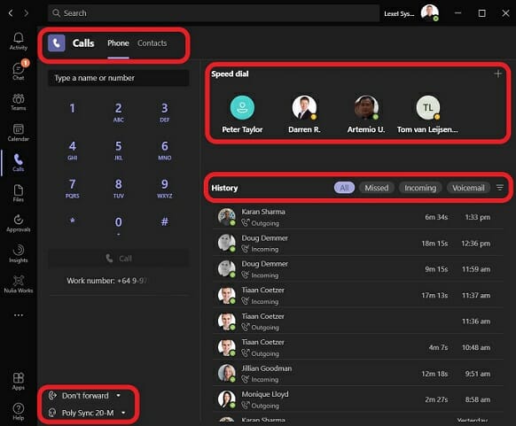 The new Calls layout in Teams