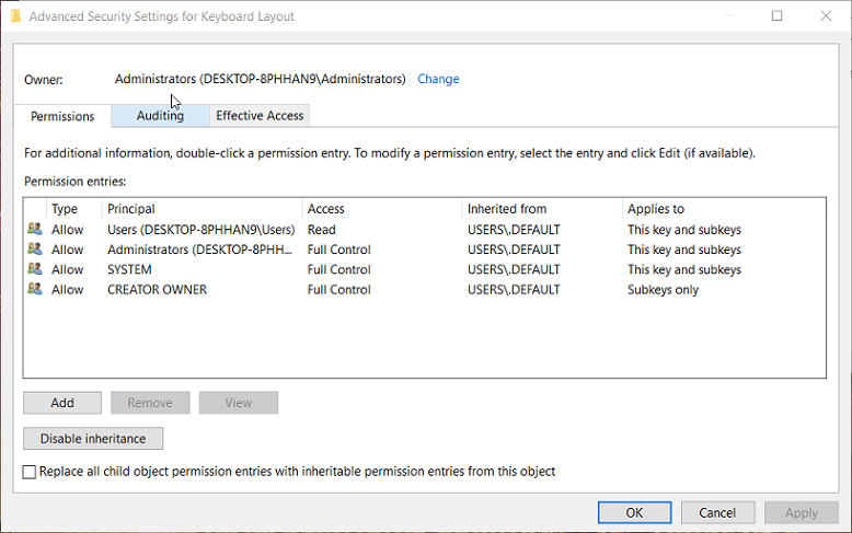 The Advanced Security window Cannot remove keyboard language Windows 10