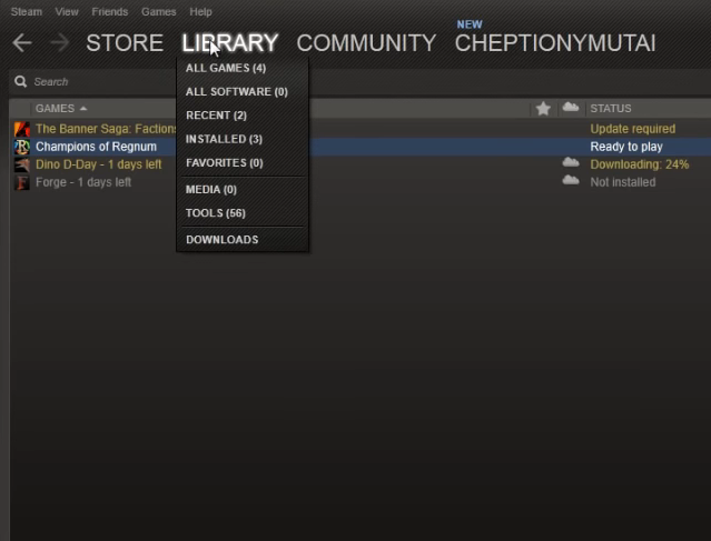 The Library tab's menu civ 6 won't start steam