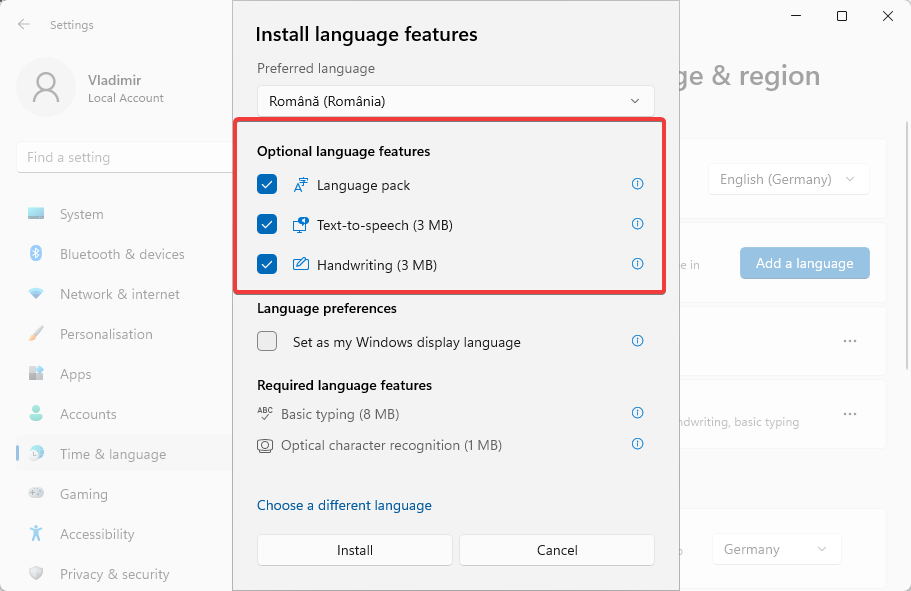 choose optional language features