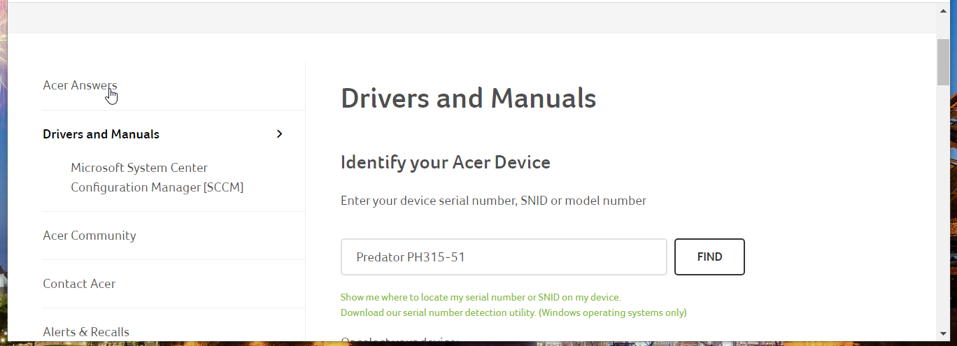 input acer device number