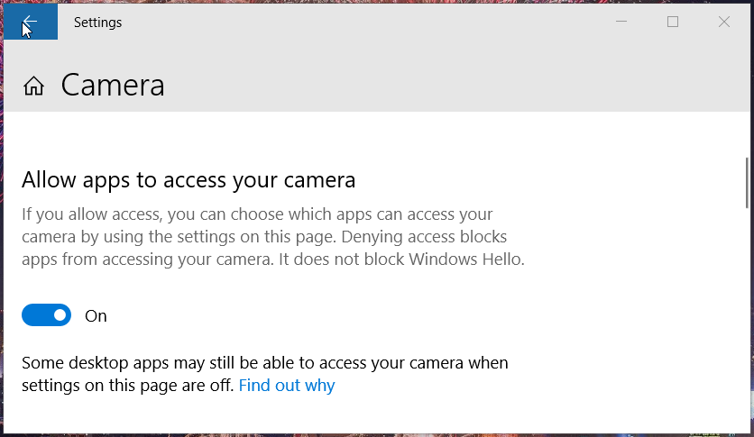 Allow apps to access your camera setting lifecam studio not working