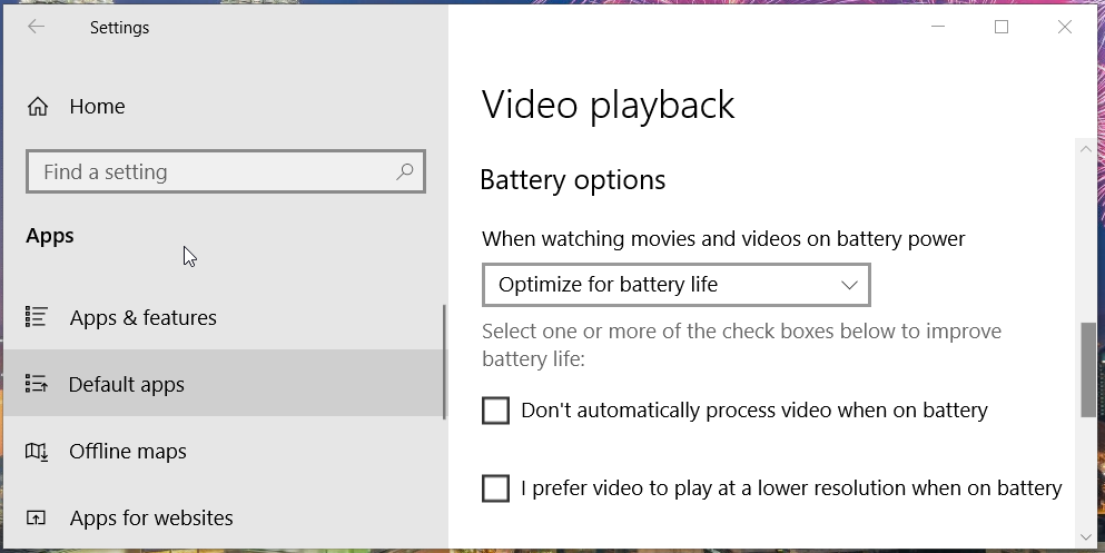 The Don't automatically process video when on battery option automatically process video to enhance it