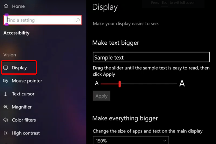 make screen text smaller on windows 10