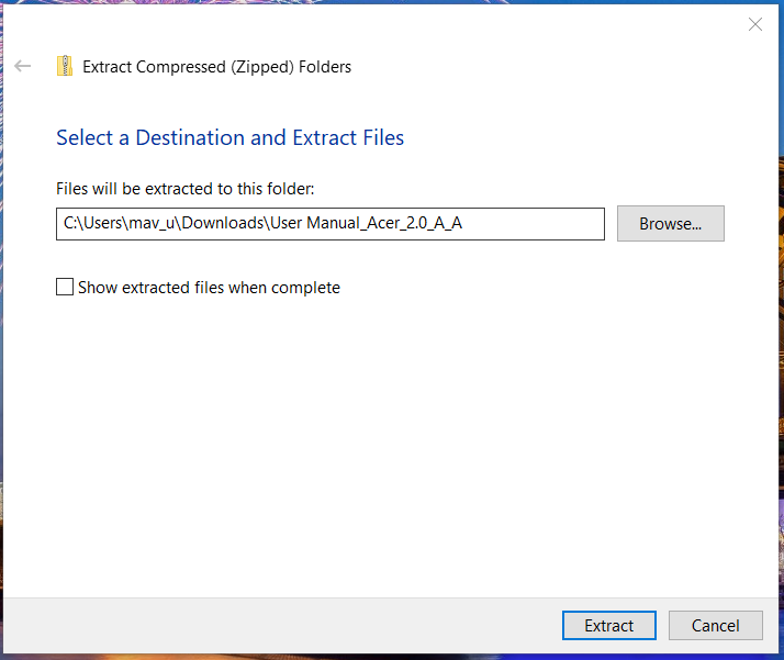 The Extract Compressed Folders window how to update drivers acer predator helios 300