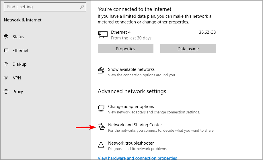networking and sharing center settings app your connection is not private windows 10