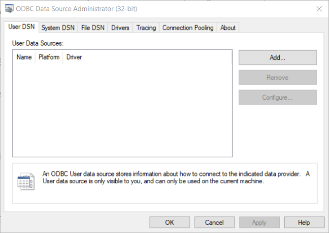 ODBC Data Source Administrator window install oracle odbc driver windows 10
