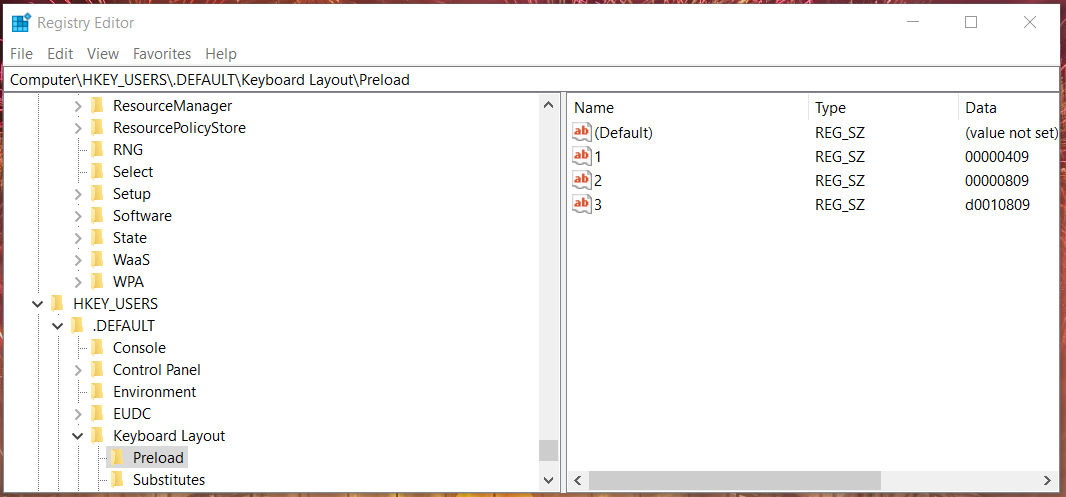 The Preload key Cannot remove keyboard language Windows 10