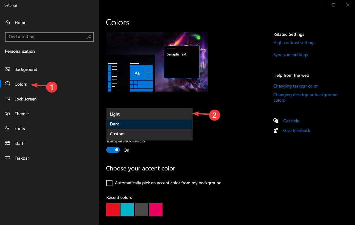 enable dark mode on windows 11 select