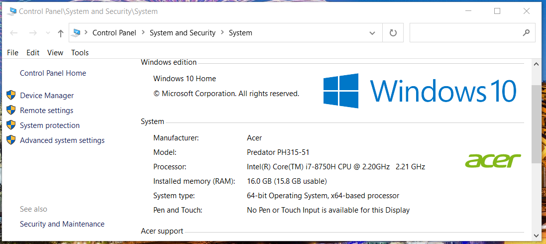 System window how to update drivers acer predator helios 300
