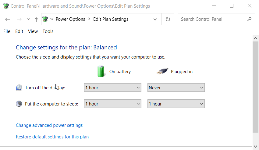 The power plan settings computer screen goes black for a second then comes back