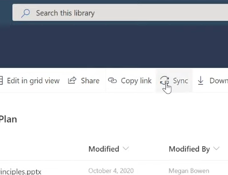 The Sync option sync sharepoint to onedrive automatically