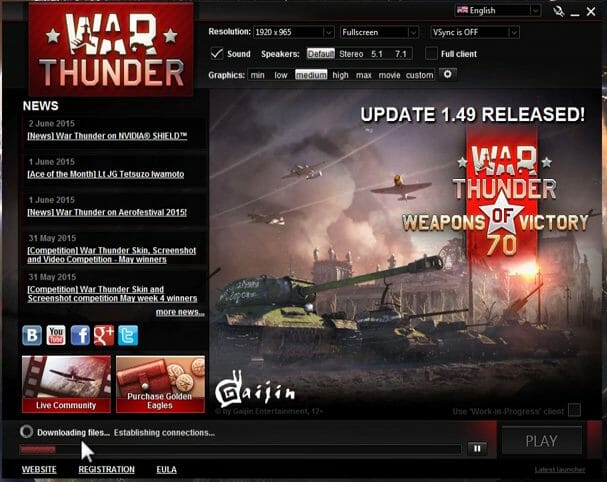 War Thunder launcher war thunder video driver hung and was restarted