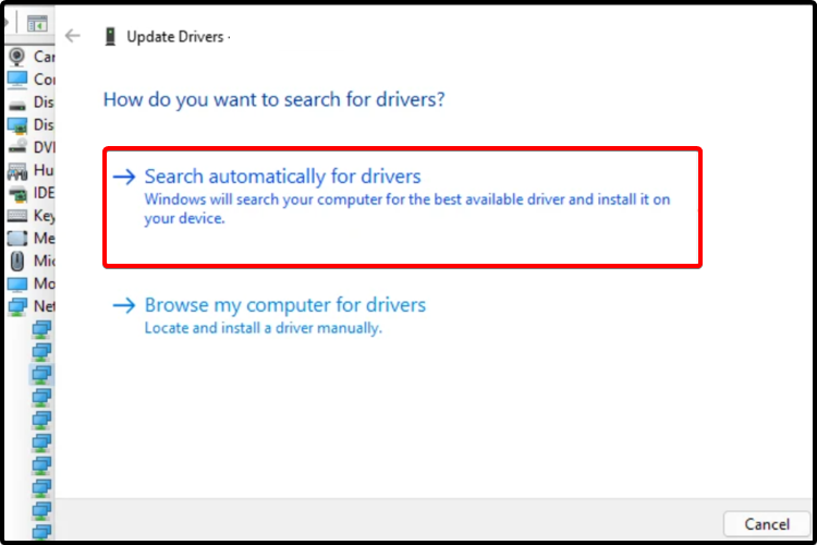 search automatically for drivers control panel