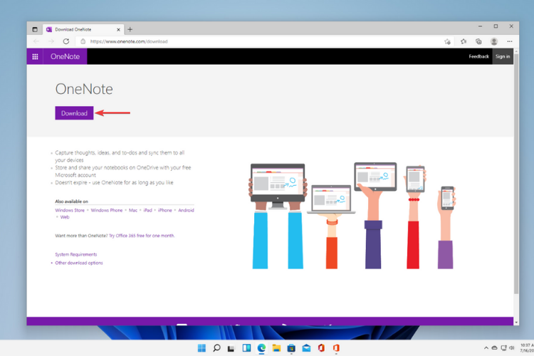 Download OneNote from website