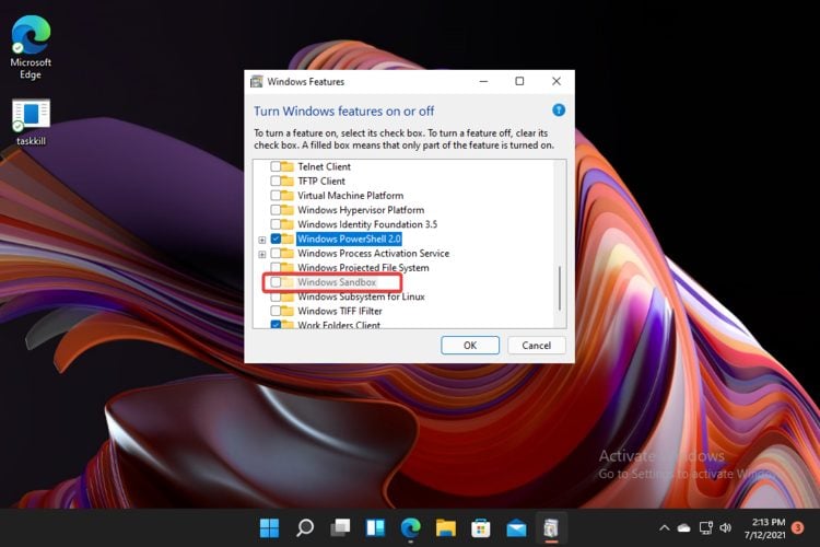 how to enable windows sandbox in windows 11 settings