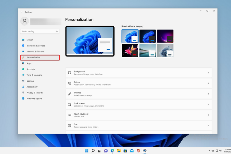 windows 11 personalization section