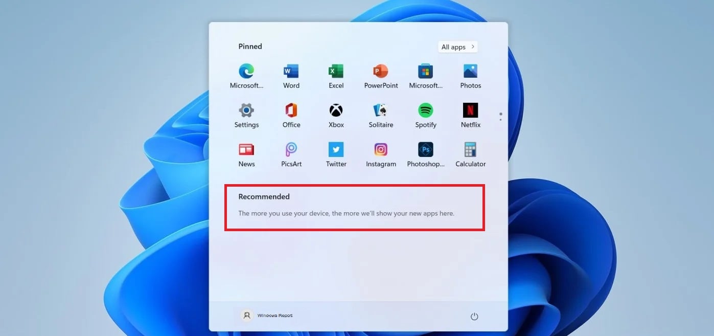 turn off recommended list windows 11 removal