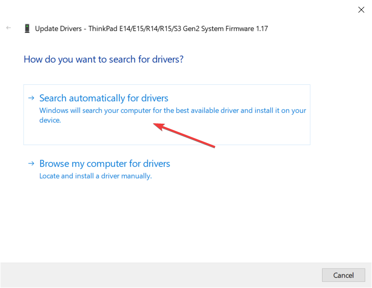 click to search automatically for drivers