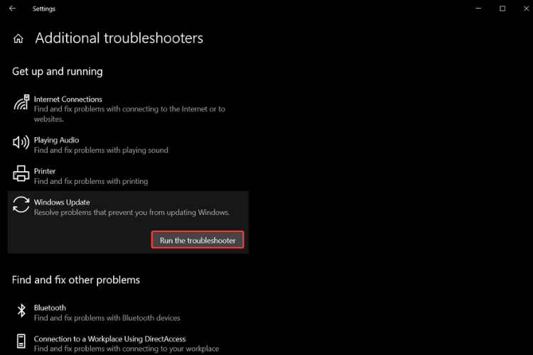 Windows update - Run troubleshooter