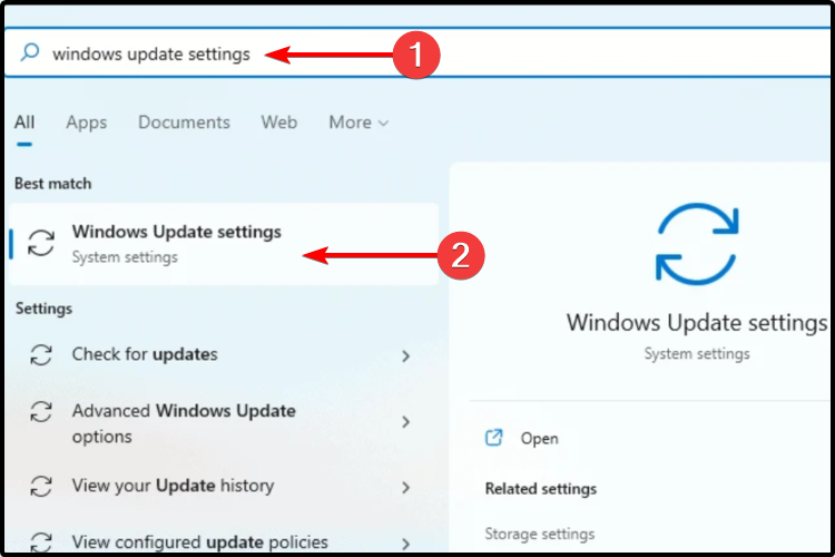 settings windows update control panel