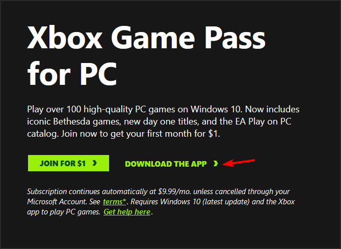 game pass windows 10