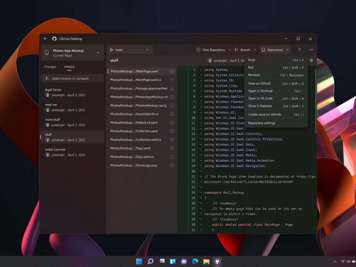 Github desktop and Visual studio might look like Windows 11