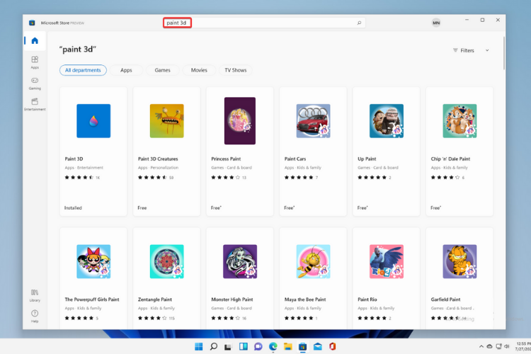 look for paint 3d in microsoft store