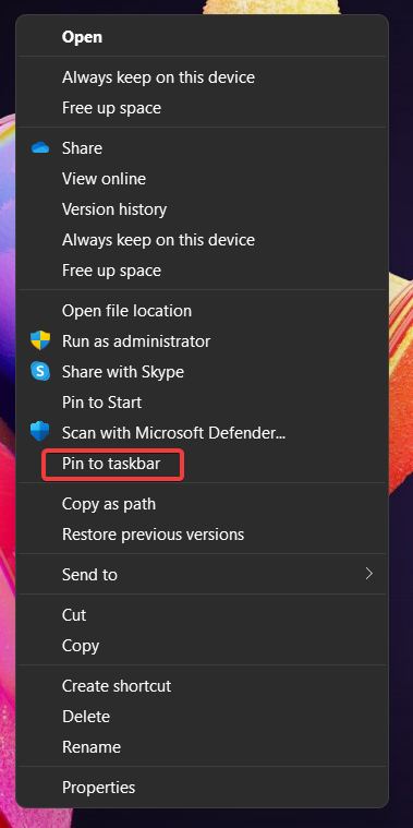 pin shortcut to taskbar