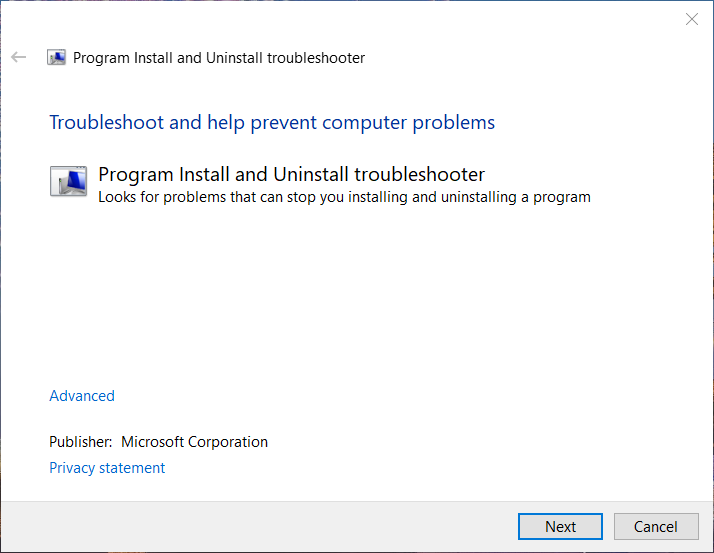 The Program Install and Uninstall troubleshooter avast error occurred during uninstallation