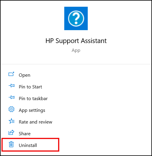 uninstall hp support assistant 