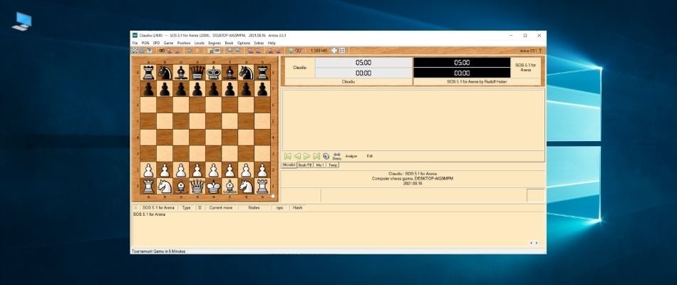 ARENA CHESS GUI - ANALYZING - MANUAL MODE 