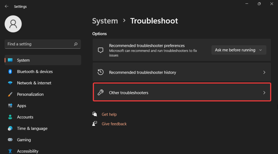 other troubleshoot options windows