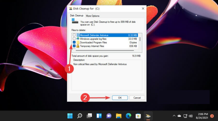 delete temporary files windows 11 click ok