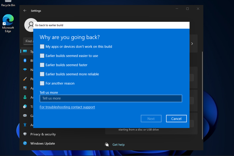 why go back to windows 10 popup