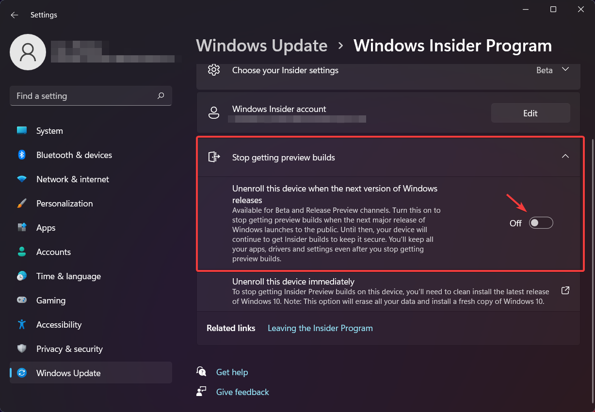 How to leave the Windows Insider program