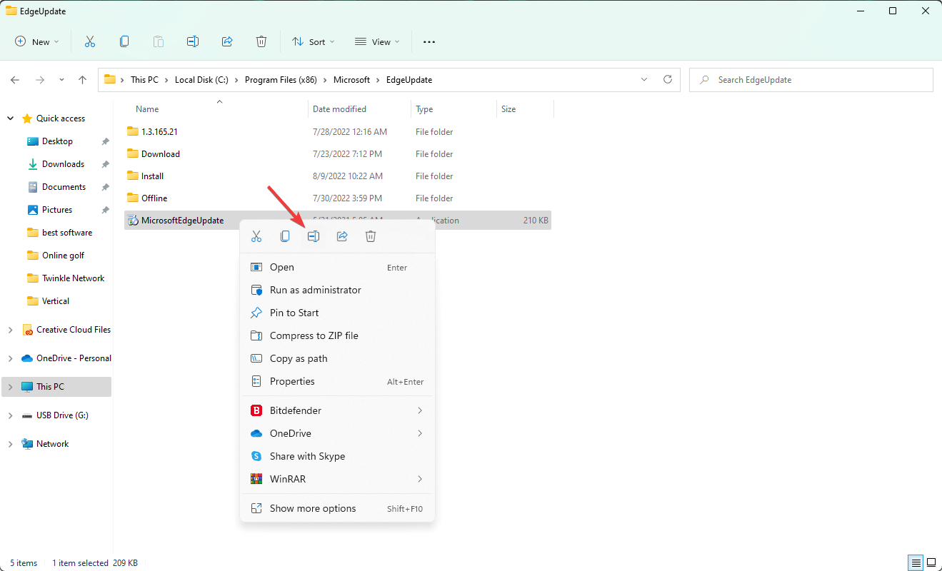 clicking rename button for msedgeupdate windows 11
