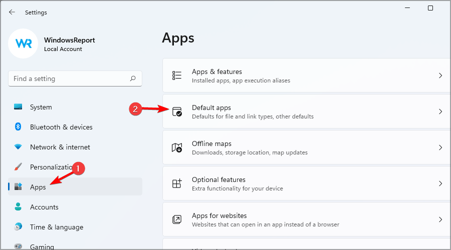 default apps settings