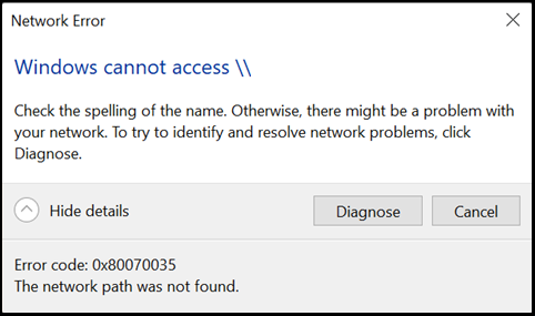 Error Code 0x80070035. The network path was not found