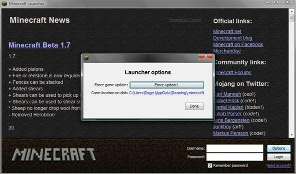 force update minecraft launcher options