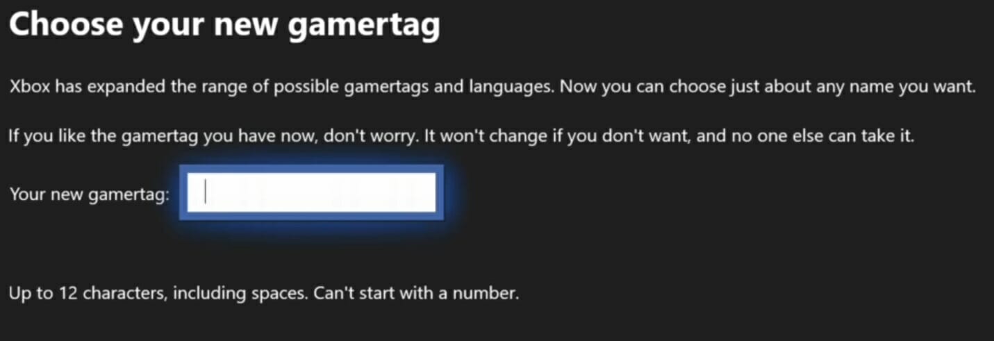 Gamertag box can't change gamertag